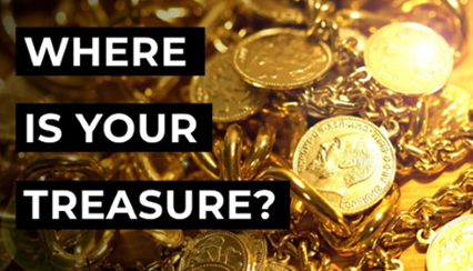 Gold coins with text where is your treasure?